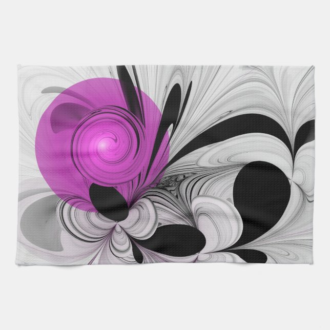 Abstrakt Black Grått med Magenta Fractal Art Kökshandduk (Horisontell)