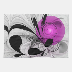 Abstrakt Black Grått med Magenta Fractal Art Kökshandduk