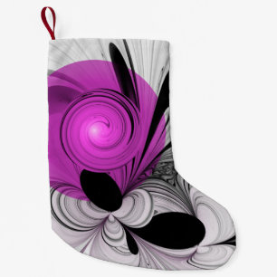 Abstrakt Black Grått med Magenta Fractal Art Liten Julstrumpa