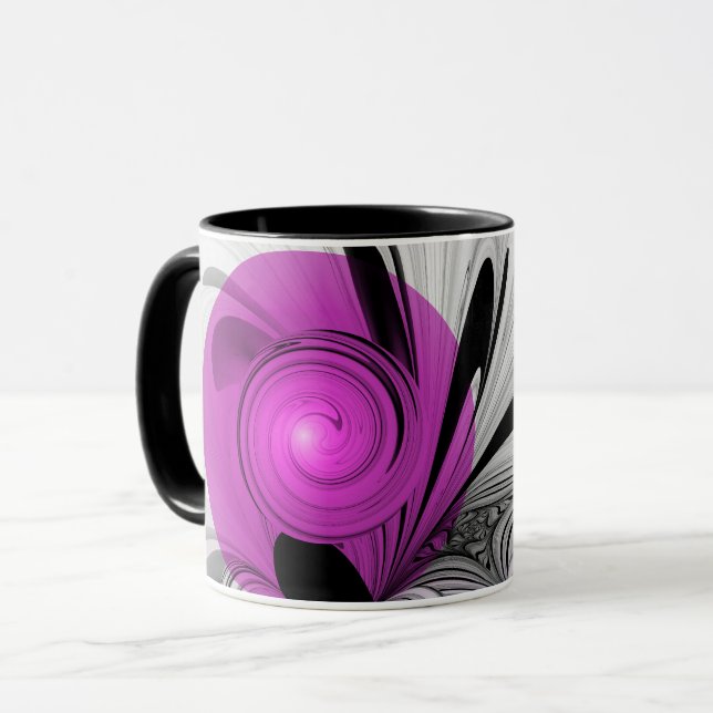 Abstrakt Black Grått med Magenta Fractal Art Mugg (Framsida vänster)