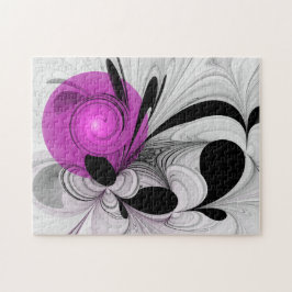 Abstrakt Black Grått med Magenta Fractal Art Pussel