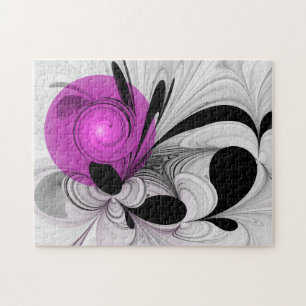 Abstrakt Black Grått med Magenta Fractal Art Pussel