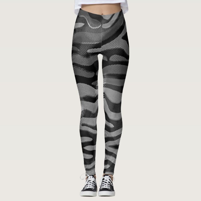 Abstrakt Black, Grått, Silver Leggings (Framsida)