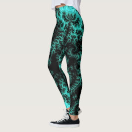 Abstrakt Black Grönt Fractal Mönster Leggings