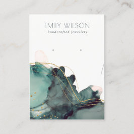Abstrakt Bläck Guld Grönt Necklace Earring Visning Visitkort