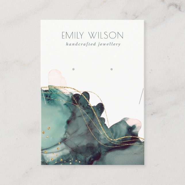 Abstrakt Bläck Guld Grönt Necklace Earring Visning Visitkort (Framsida)
