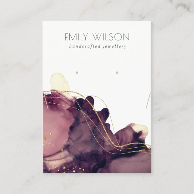 Abstrakt Bläck Guld Maroon Necklace Earring Visnin Visitkort (Framsida)