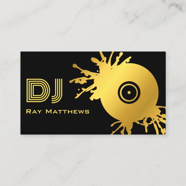Abstrakt Black Guld Music Disk DJ Visitkort (Framsida)