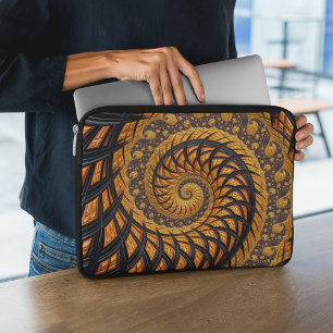 Abstrakt Black Guld Spiral Fractal Laptop Fodral