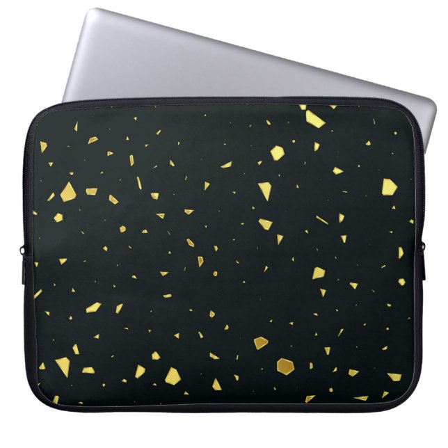 Abstrakt Black & Guld Terrazzo Mönster Laptop Fodral (Framsidan)