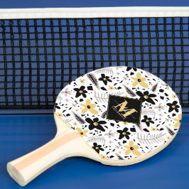 Abstrakt Black Gult Grått Blommigt Monogram Pingisracket