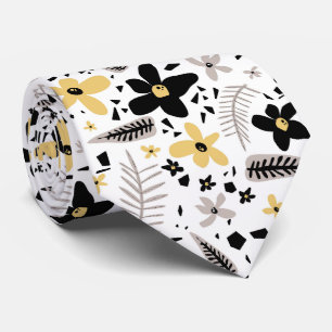 Abstrakt Black Gult Grått Blommönster Slips