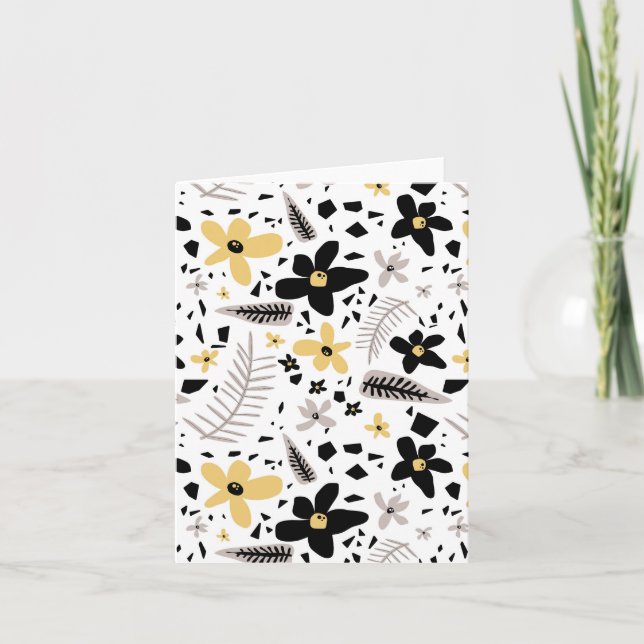 Abstrakt Black Gult Grått Sömlöst Blommönster Kort (Framsida)