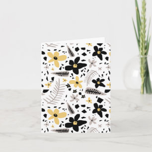 Abstrakt Black Gult Grått Sömlöst Blommönster Kort