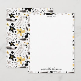 Abstrakt Black Gult Grått Sömlöst Blommönster Tack Kort