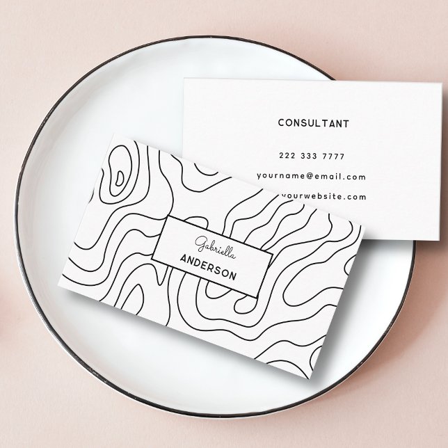 Abstrakt Black Line Mönster Monogram-skript Namn Visitkort (Skapare uppladdad)