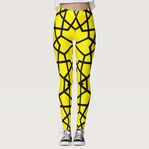 Abstrakt Black linjer mönster på pristine gult Leggings