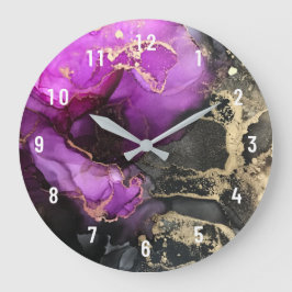 Abstrakt Black Magenta Rosa Guld Large Clock Stor Klocka