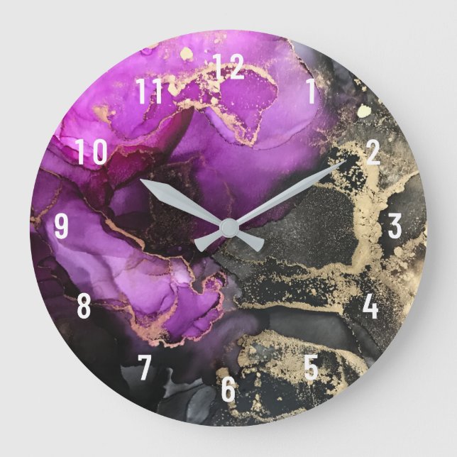 Abstrakt Black Magenta Rosa Guld Large Clock Stor Klocka (Framsida)