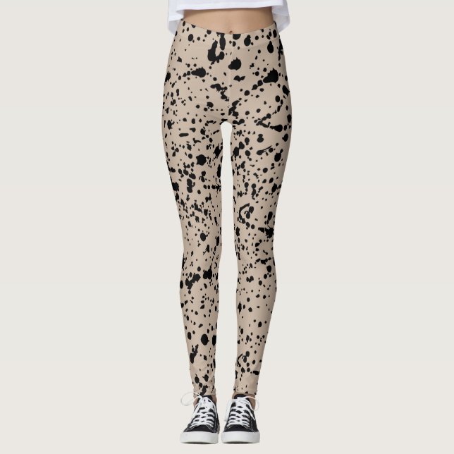 Abstrakt Black och beige Mönster Leggings (Framsida)