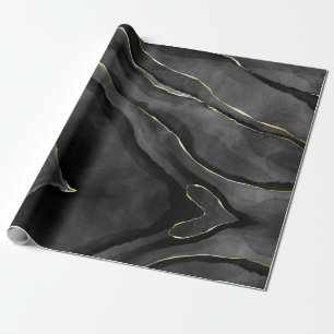 Abstrakt Black och Guld Agate Marble Swirl Presentpapper