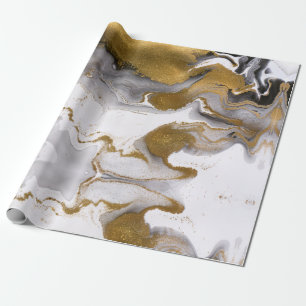 Abstrakt Black och Guld Agate Marble Swirl Presentpapper