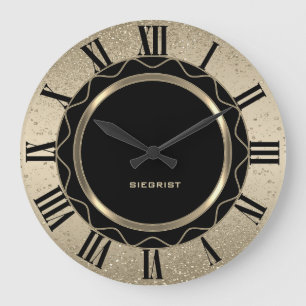 Abstrakt Black och Guld Glitter Stor Klocka