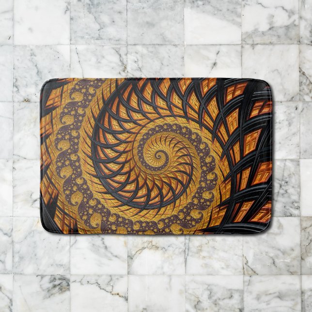 Abstrakt Black och Guld Spiral Fractal Badrumsmatta (Skapare uppladdad)