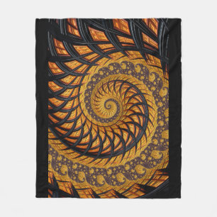 Abstrakt Black och Guld Spiral Fractal Fleecefilt