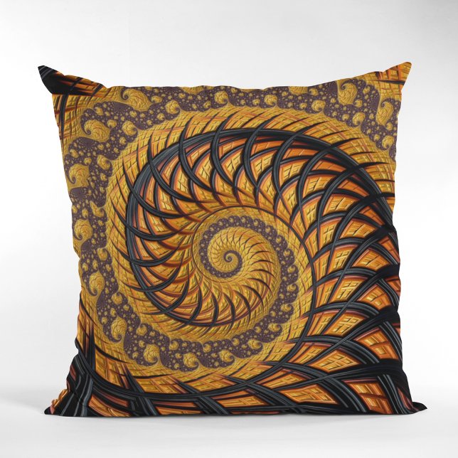 Abstrakt Black och Guld Spiral Fractal Kudde (Skapare uppladdad)
