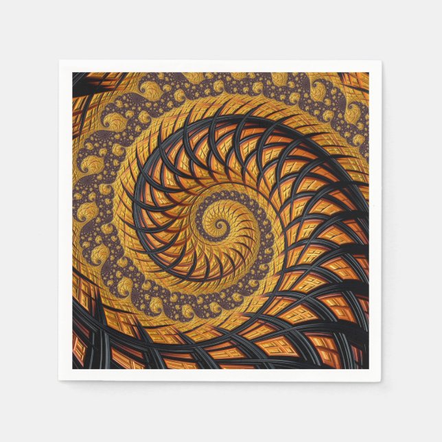 Abstrakt Black och Guld Spiral Fractal Pappersservett (Framsidan)