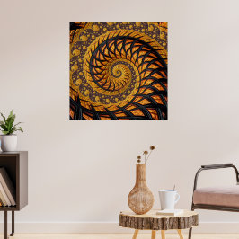 Abstrakt Black och Guld Spiral Fractal Poster