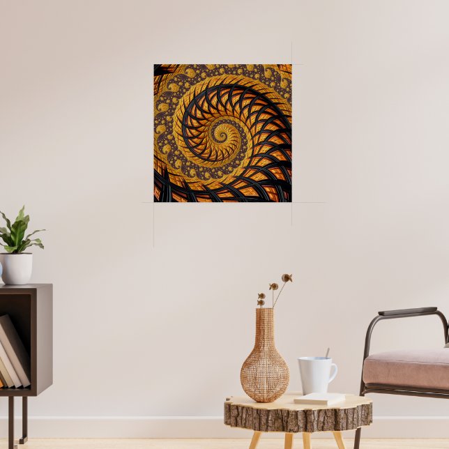 Abstrakt Black och Guld Spiral Fractal Poster (Vardagsrum 3)
