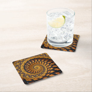 Abstrakt Black och Guld Spiral Fractal Underlägg Papper Kvadrat