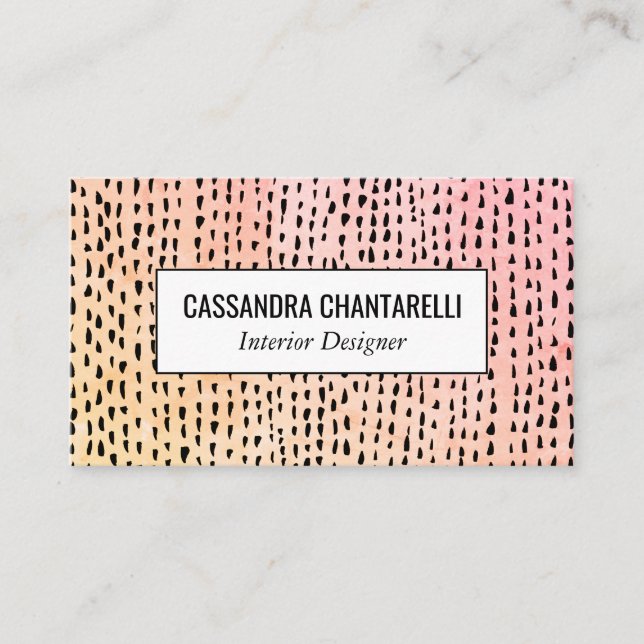 Abstrakt bläck prickar rosa guld vattenfärg visitkort (Framsida)