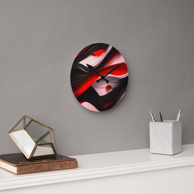 Abstrakt Black & Red Design Modern Elegance för - Rund Klocka (Kontor)