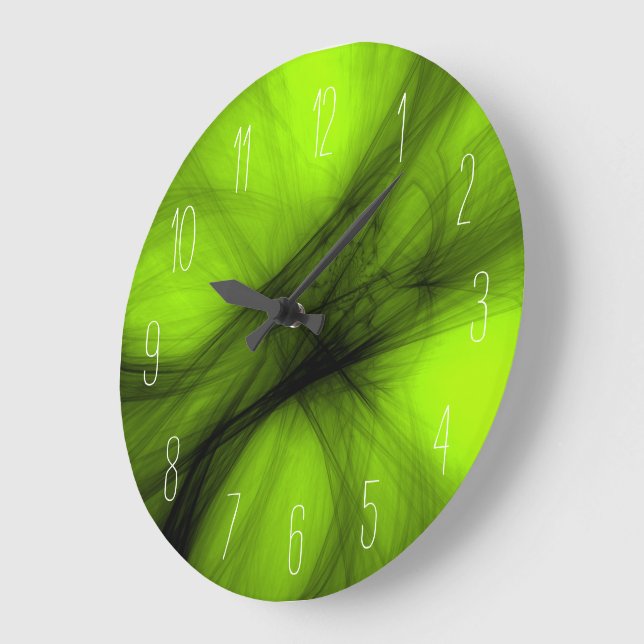 Abstrakt Black Smoke - Lime Green Large Clock Stor Klocka (Vinkel)