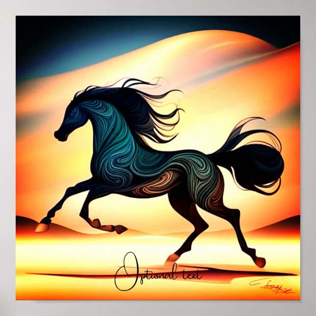 Abstrakt Black Stallion i Desert Poster (Framsidan)