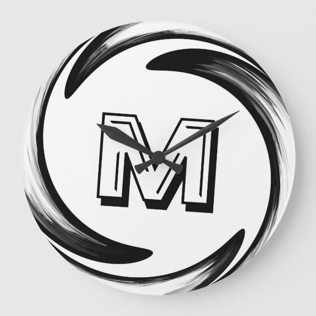 Abstrakt Black Swirl Monogram #2 Stor Klocka (Framsida)
