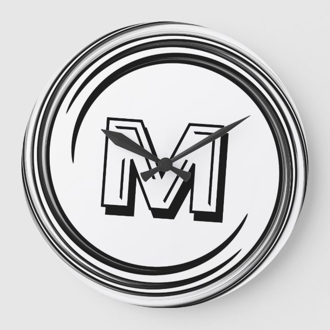 Abstrakt Black Swirl Monogram Stor Klocka (Framsida)