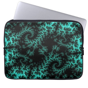Abstrakt Black Teal Symmetrical Fractal Laptop Fodral