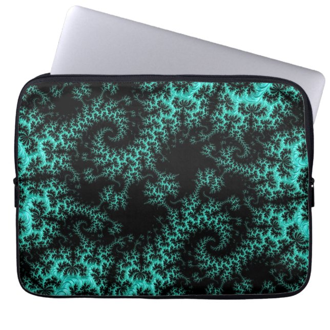 Abstrakt Black Teal Symmetrical Fractal Laptop Fodral (Framsidan)