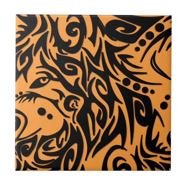Abstrakt Black Tribal-design på Orange Kakelplatta (Framsidan)