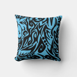 Abstrakt Black Tribal Design Solid Blue på Baksida Kudde