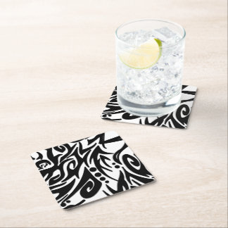 Abstrakt Black Tribal Underlägg Papper Kvadrat
