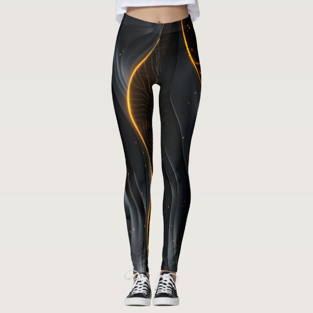 Abstrakt Black Wave Leggings (Framsida)