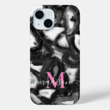 Abstrakt Black White agates geode monogram-skript