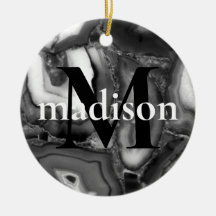 Abstrakt Black White agates geode monogram-skript