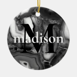 Abstrakt Black White agates geode monogram-skript Julgransprydnad Keramik