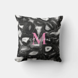 Abstrakt Black White agates geode monogram-skript Kudde